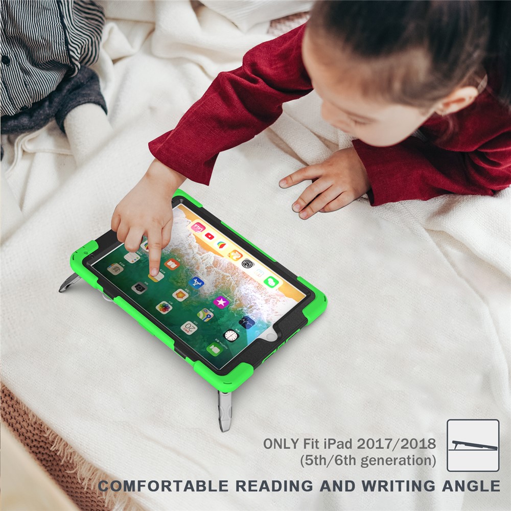 360° Swivel Kickstand PC + Silicone Combo Tablet Case with Handy Strap for iPad 9.7-inch (2018) - Green-2