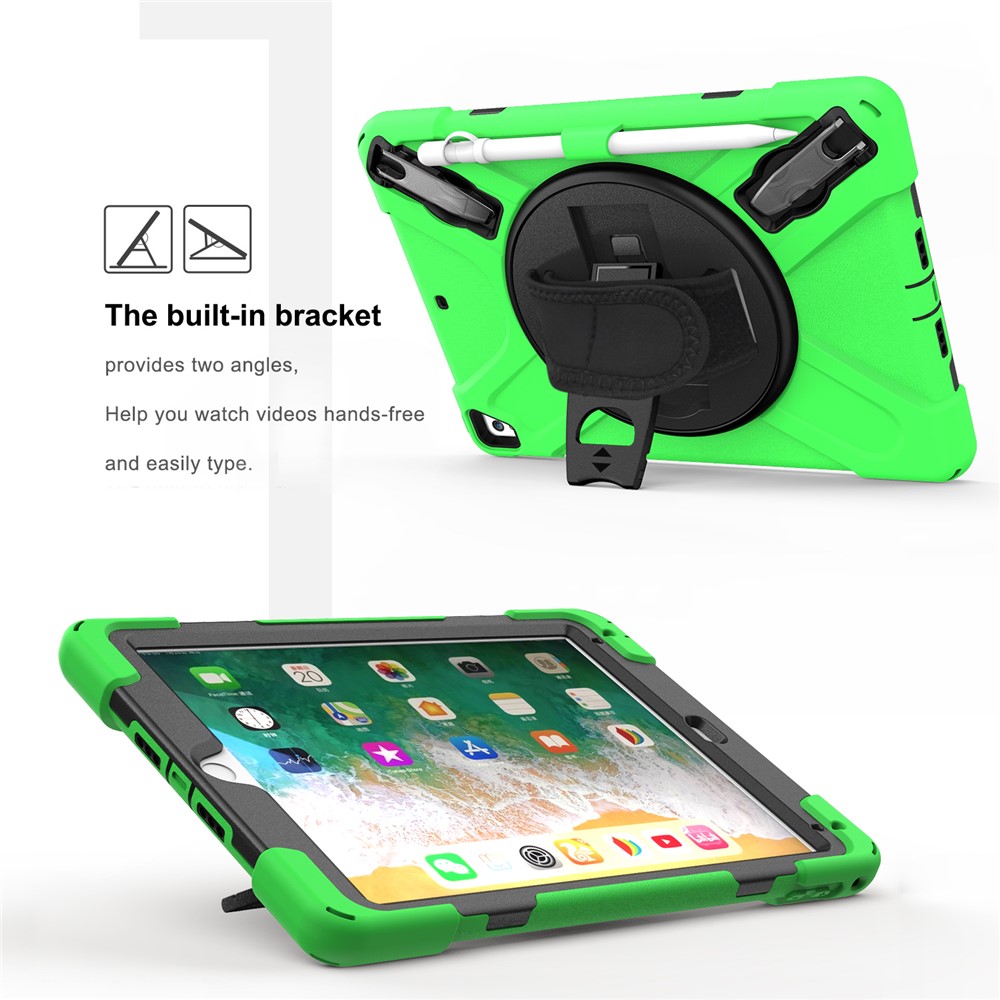 360° Swivel Kickstand PC + Silicone Combo Tablet Case with Handy Strap for iPad 9.7-inch (2018) - Green-3
