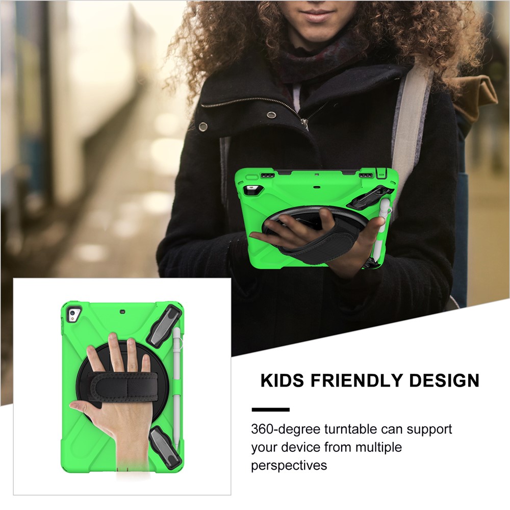 360° Swivel Kickstand PC + Silicone Combo Tablet Case with Handy Strap for iPad 9.7-inch (2018) - Green-6