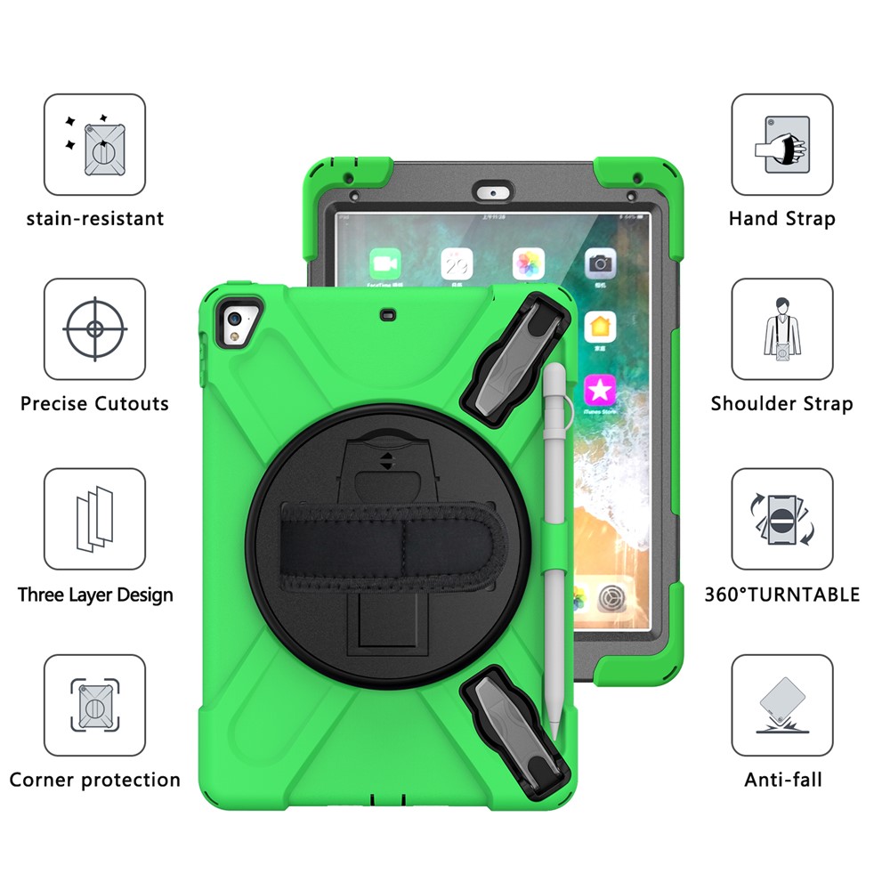 360° Swivel Kickstand PC + Silicone Combo Tablet Case with Handy Strap for iPad 9.7-inch (2018) - Green-8