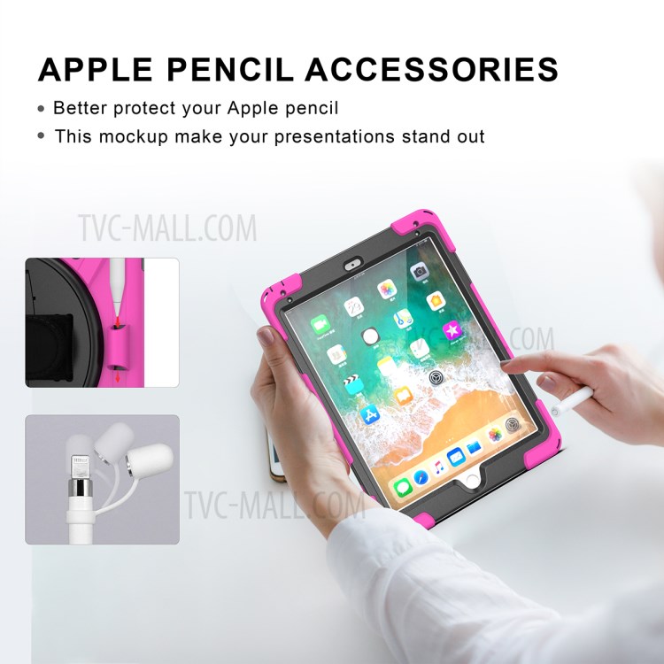 360° Swivel Kickstand PC + Silicone Combo Tablet Case with Handy Strap for iPad 9.7-inch (2018) - Rose-10