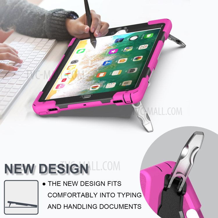 Custodia Combo a 360 ° Kickstand Girevole + Tablet Combinato in Silicone Con Cinturino Per Ipad da 9,7 Pollici (2018) - Rosa