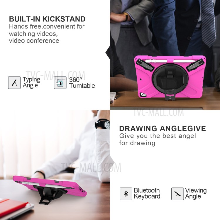 360° Swivel Kickstand PC + Silicone Combo Tablet Case with Handy Strap for iPad 9.7-inch (2018) - Rose-14