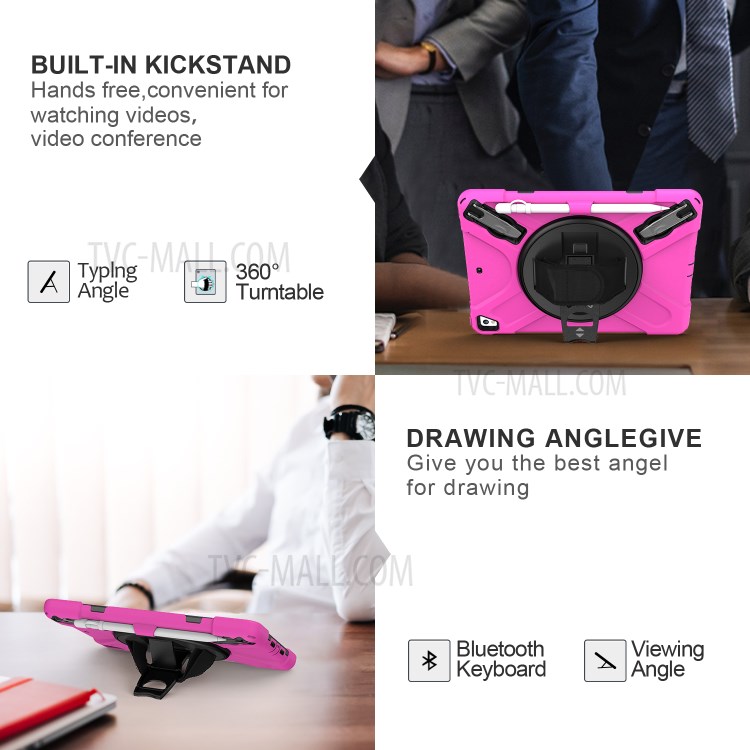 360 ° Girão Giratório PC + Silicone Combo Tablet Case Com Cinta Prática Para Ipad 9,7 Polegadas (2018) - Rosa