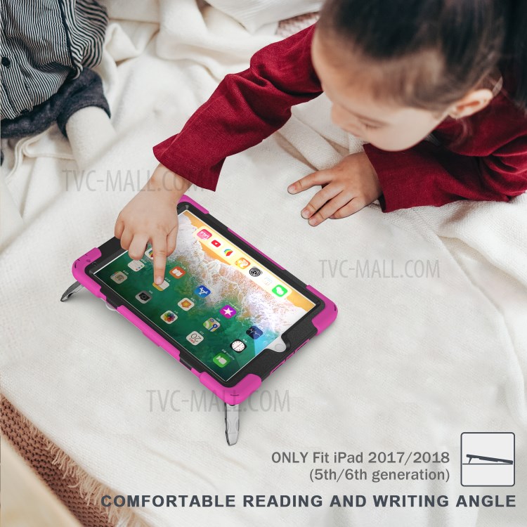 Custodia Combo a 360 ° Kickstand Girevole + Tablet Combinato in Silicone Con Cinturino Per Ipad da 9,7 Pollici (2018) - Rosa