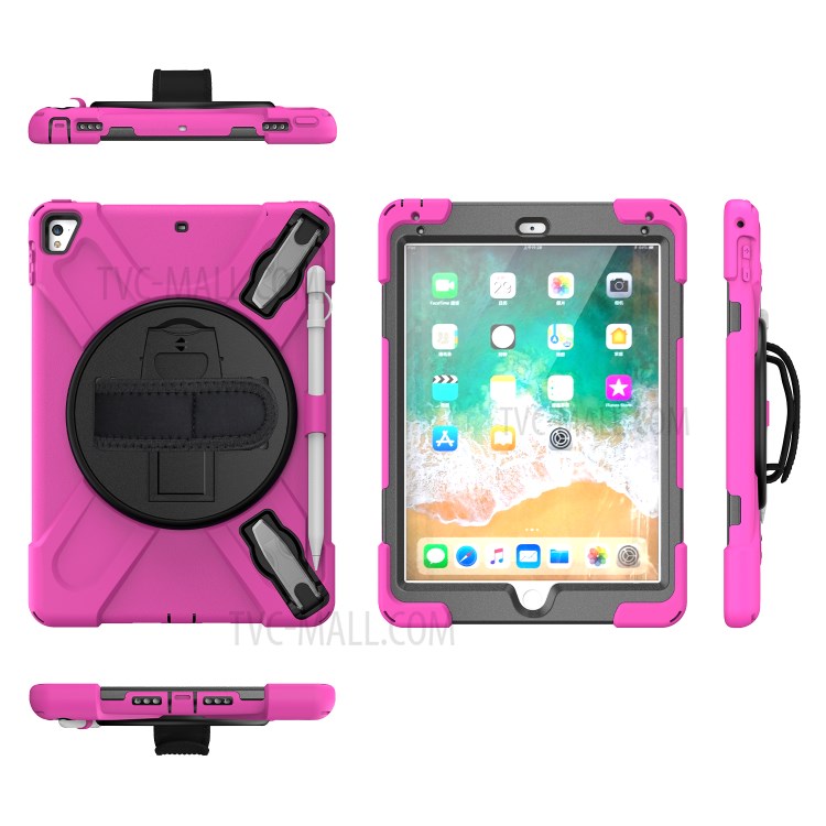 360° Swivel Kickstand PC + Silicone Combo Tablet Case with Handy Strap for iPad 9.7-inch (2018) - Rose-20