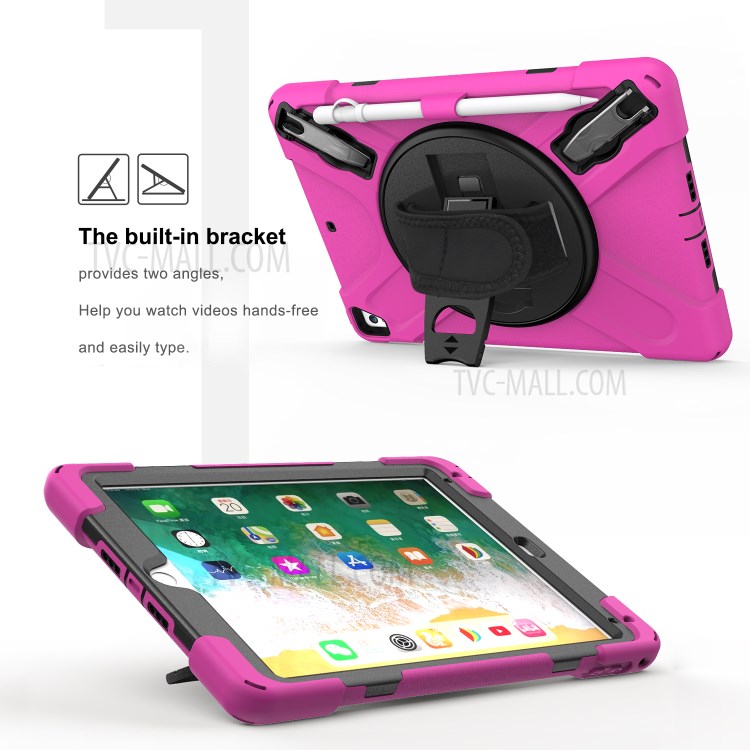 Custodia Combo a 360 ° Kickstand Girevole + Tablet Combinato in Silicone Con Cinturino Per Ipad da 9,7 Pollici (2018) - Rosa