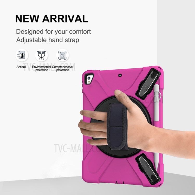 360 ° Girão Giratório PC + Silicone Combo Tablet Case Com Cinta Prática Para Ipad 9,7 Polegadas (2018) - Rosa