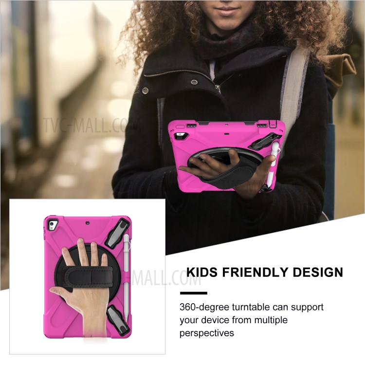 360° Swivel Kickstand PC + Silicone Combo Tablet Case with Handy Strap for iPad 9.7-inch (2018) - Rose-6