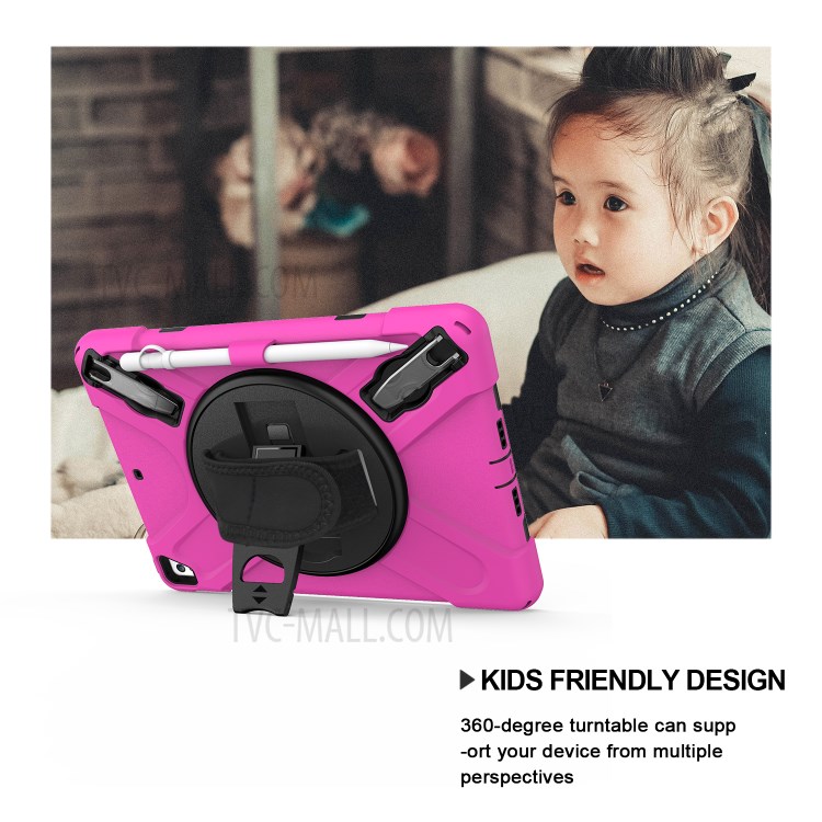360° Swivel Kickstand PC + Silicone Combo Tablet Case with Handy Strap for iPad 9.7-inch (2018) - Rose-9
