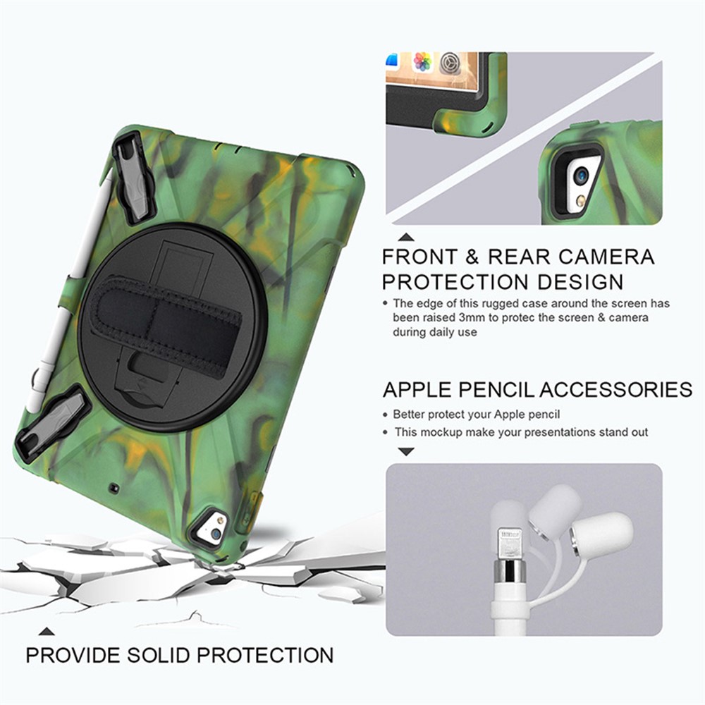 360° Swivel Kickstand PC + Silicone Combo Tablet Case with Handy Strap for iPad 9.7-inch (2018) - Camouflage-14