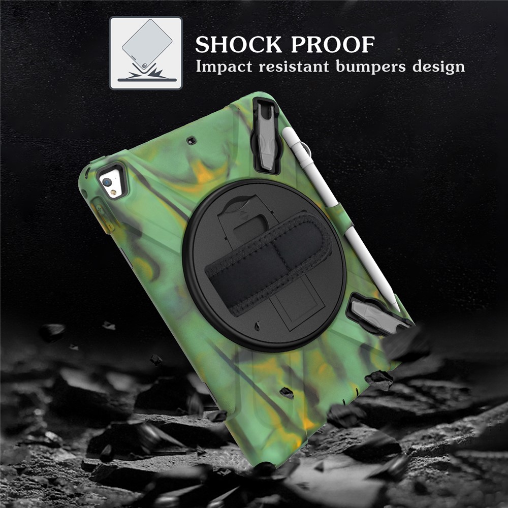 360° Swivel Kickstand PC + Silicone Combo Tablet Case with Handy Strap for iPad 9.7-inch (2018) - Camouflage-19