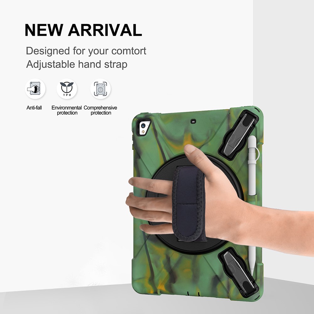 360° Swivel Kickstand PC + Silicone Combo Tablet Case with Handy Strap for iPad 9.7-inch (2018) - Camouflage-4