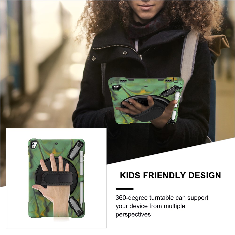 360° Swivel Kickstand PC + Silicone Combo Tablet Case with Handy Strap for iPad 9.7-inch (2018) - Camouflage-7