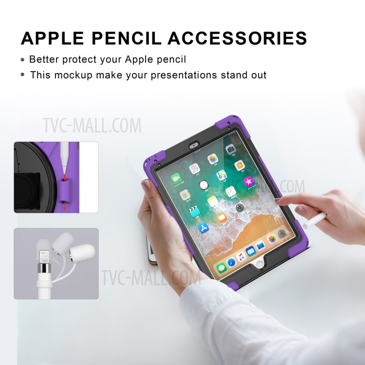 360° Swivel Kickstand PC + Silicone Combo Tablet Case with Handy Strap for iPad 9.7-inch (2018) - Purple-10