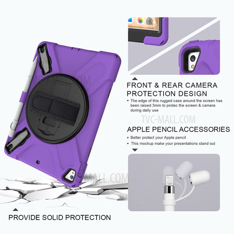 360° Swivel Kickstand PC + Silicone Combo Tablet Case with Handy Strap for iPad 9.7-inch (2018) - Purple-13