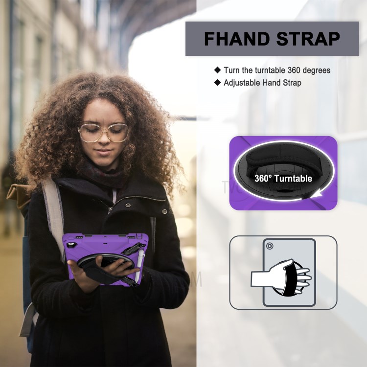 360° Swivel Kickstand PC + Silicone Combo Tablet Case with Handy Strap for iPad 9.7-inch (2018) - Purple-17
