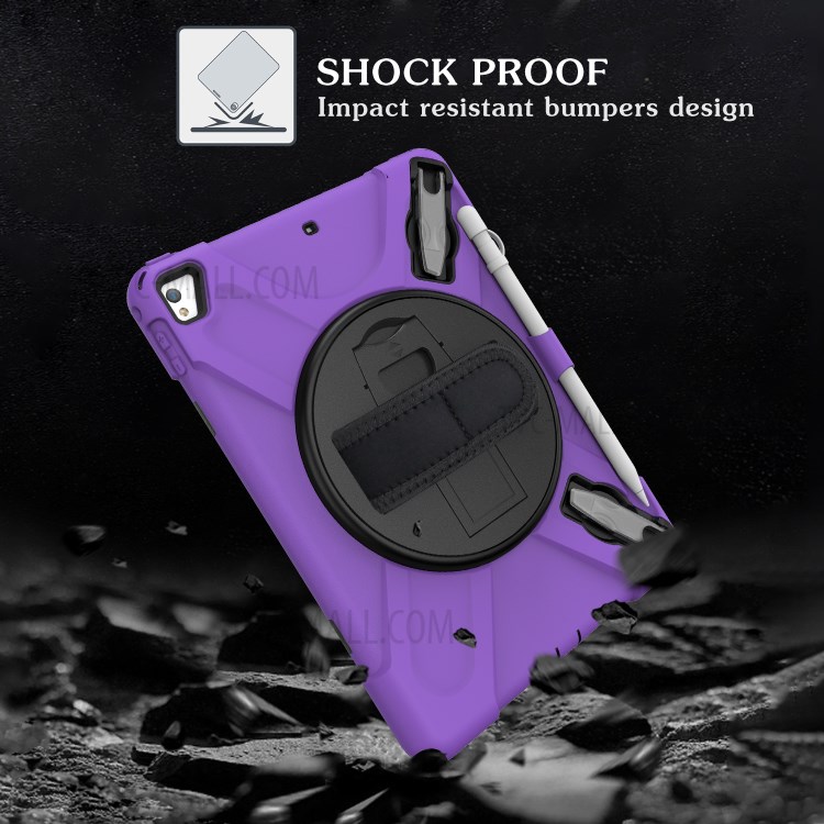 360° Swivel Kickstand PC + Silicone Combo Tablet Case with Handy Strap for iPad 9.7-inch (2018) - Purple-18