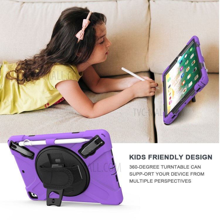 360 ° Girão Giratório PC + Silicone Combo Tablet Case Com Cinta Prática Para Ipad 9,7 Polegadas (2018) - Roxo