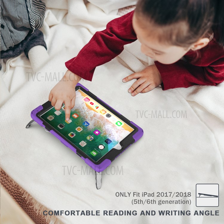 360 ° Girão Giratório PC + Silicone Combo Tablet Case Com Cinta Prática Para Ipad 9,7 Polegadas (2018) - Roxo