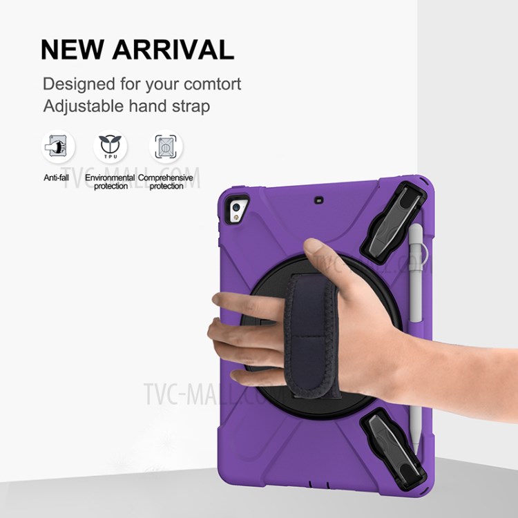 360 ° Girão Giratório PC + Silicone Combo Tablet Case Com Cinta Prática Para Ipad 9,7 Polegadas (2018) - Roxo