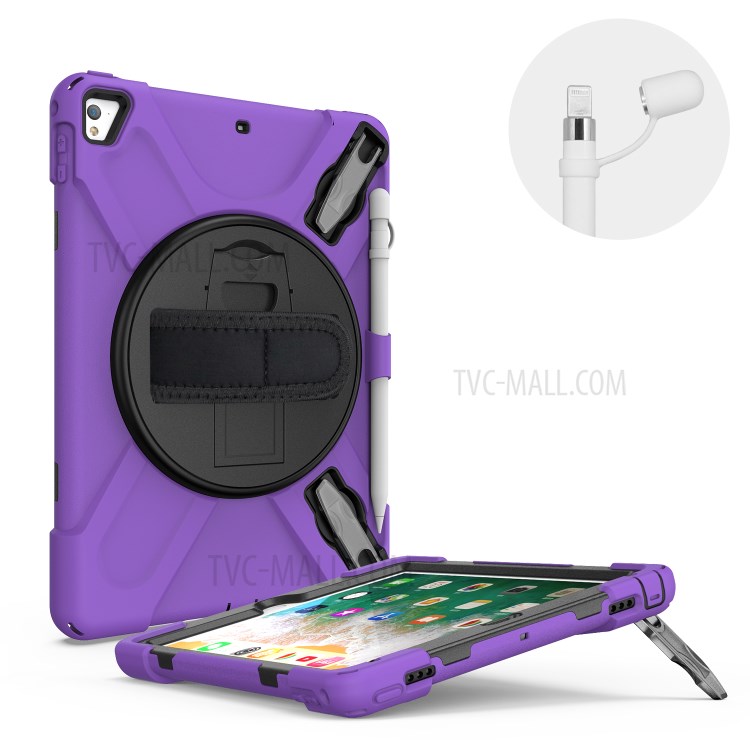 360° Swivel Kickstand PC + Silicone Combo Tablet Case with Handy Strap for iPad 9.7-inch (2018) - Purple-7