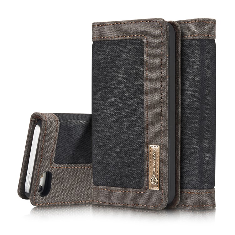 CASEME Bolsa de lona para couro Wallet Bolsa para iPhone SE / 5s / 5 - negro-1