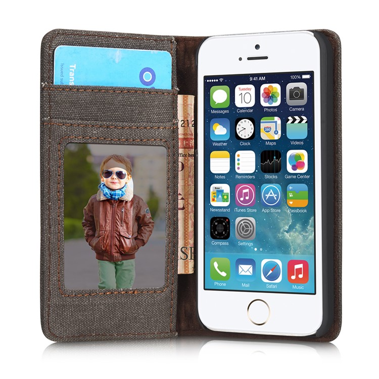 CASEME Bolsa de lona para couro Wallet Bolsa para iPhone SE / 5s / 5 - negro-10