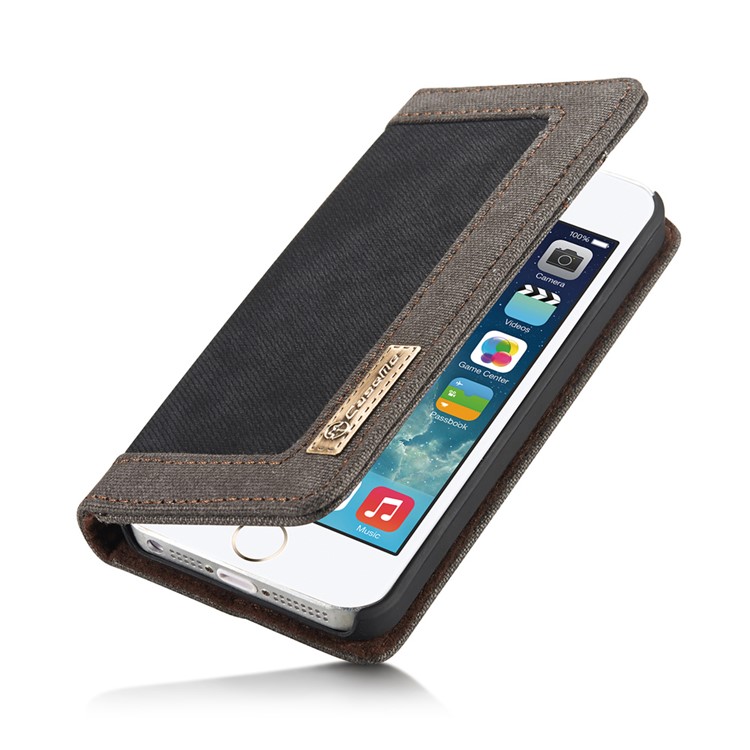 CASEME Bolsa de lona para couro Wallet Bolsa para iPhone SE / 5s / 5 - negro-2