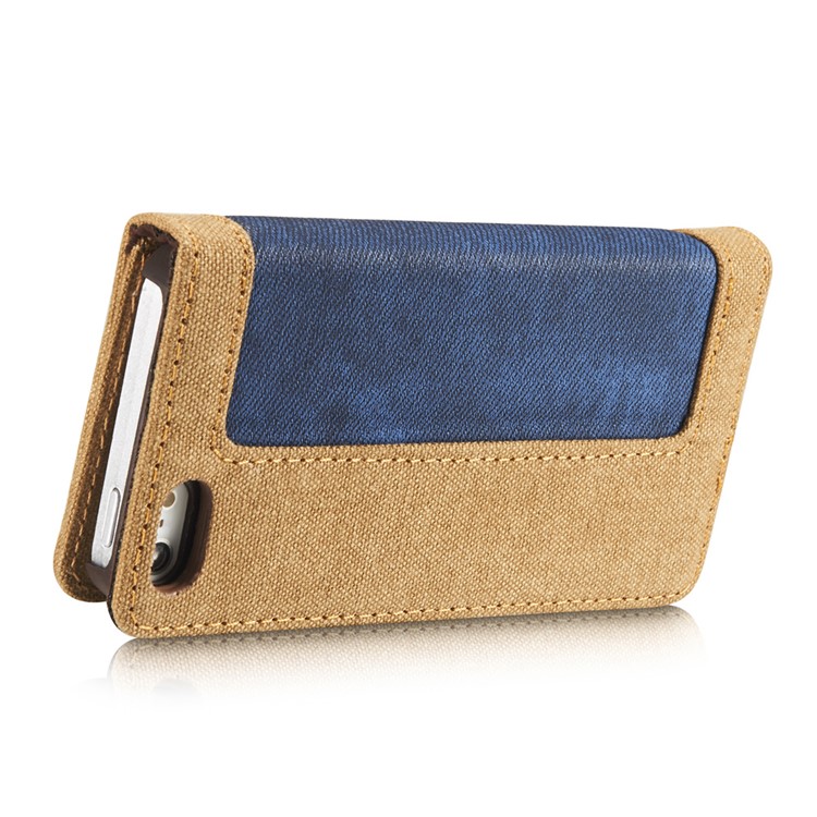 CASEME Lona Capa De Couro Caso Titular De Cartão De Stand Para Iphone Se / 5s / 5 - Azul-10
