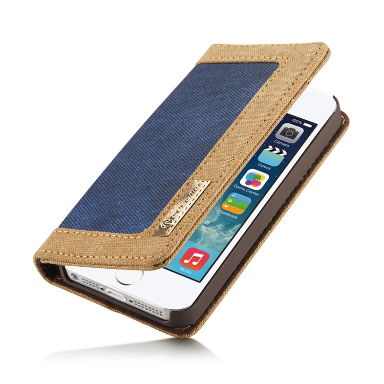 CASEME Lona Capa De Couro Caso Titular De Cartão De Stand Para Iphone Se / 5s / 5 - Azul-2