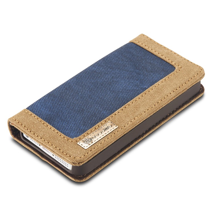 CASEME Lona Capa De Couro Caso Titular De Cartão De Stand Para Iphone Se / 5s / 5 - Azul-4