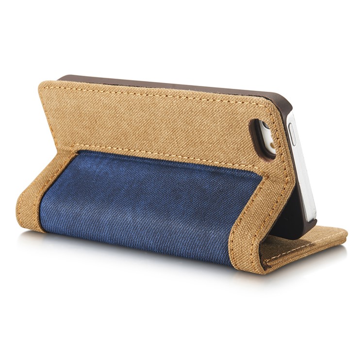 CASEME Lona Capa De Couro Caso Titular De Cartão De Stand Para Iphone Se / 5s / 5 - Azul-5