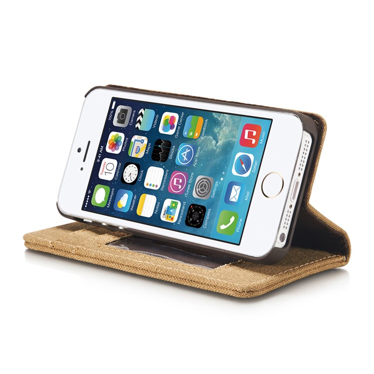 CASEME Lona Capa De Couro Caso Titular De Cartão De Stand Para Iphone Se / 5s / 5 - Azul-6