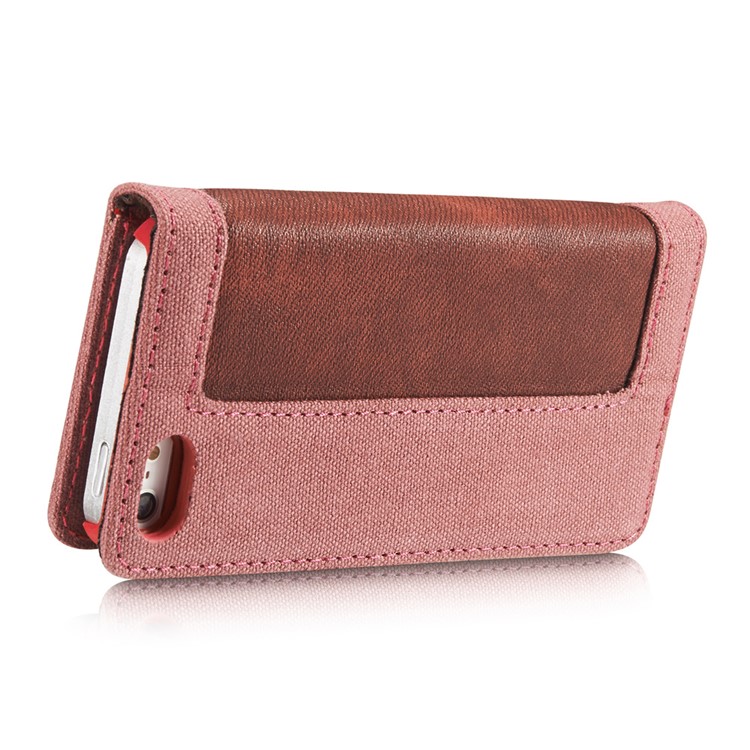 CASEME Canvas Skin Leather Stand Wallet Cover para iPhone SE / 5s / 5 - vermelho-10