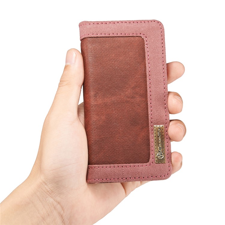 CASEME Canvas Skin Leather Stand Wallet Cover para iPhone SE / 5s / 5 - vermelho-12