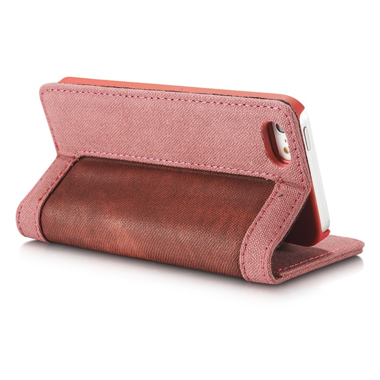 CASEME Canvas Skin Leather Stand Wallet Cover para iPhone SE / 5s / 5 - vermelho-2