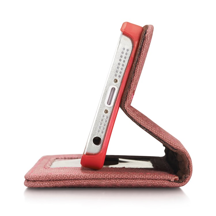 CASEME Canvas Skin Leather Stand Wallet Cover para iPhone SE / 5s / 5 - vermelho-4