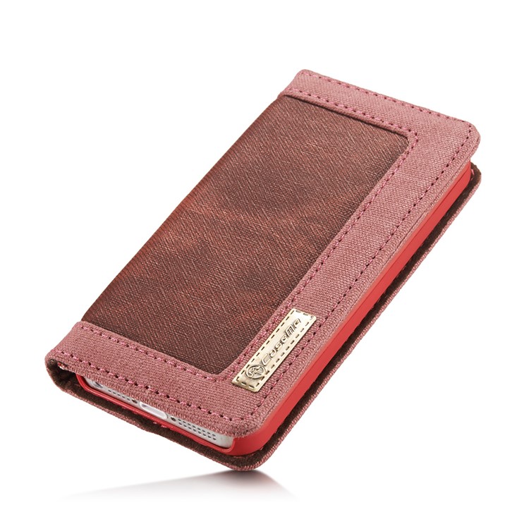 CASEME Canvas Skin Leather Stand Wallet Cover para iPhone SE / 5s / 5 - vermelho-6