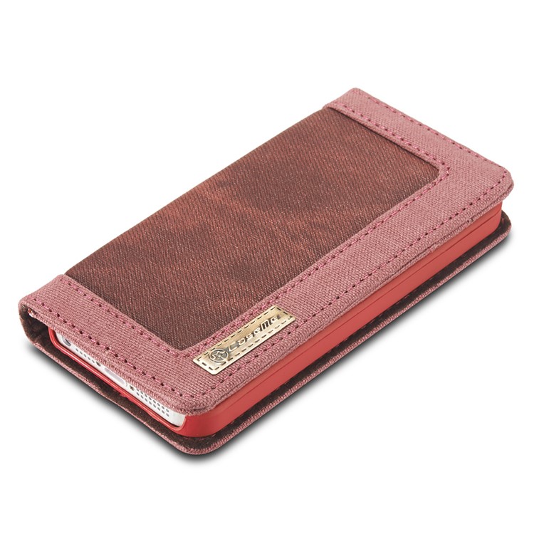 CASEME Canvas Skin Leather Stand Wallet Cover para iPhone SE / 5s / 5 - vermelho-7