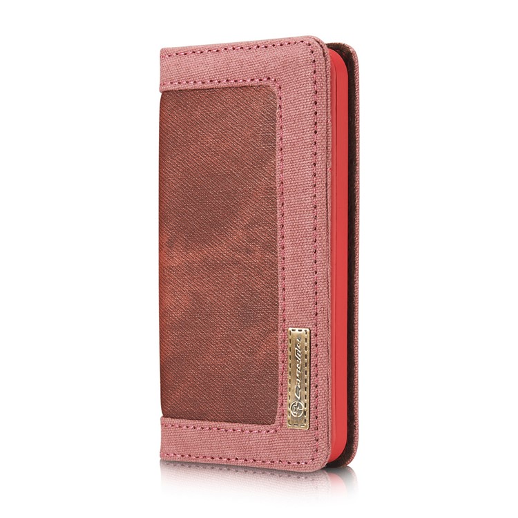 CASEME Canvas Skin Leather Stand Wallet Cover para iPhone SE / 5s / 5 - vermelho-8