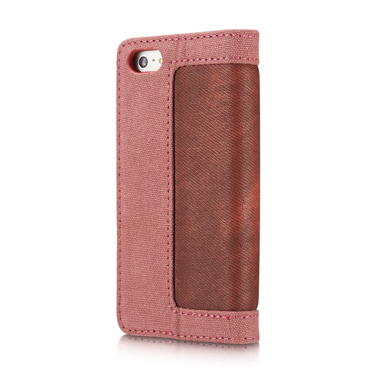 CASEME Canvas Skin Leather Stand Wallet Cover para iPhone SE / 5s / 5 - vermelho-9