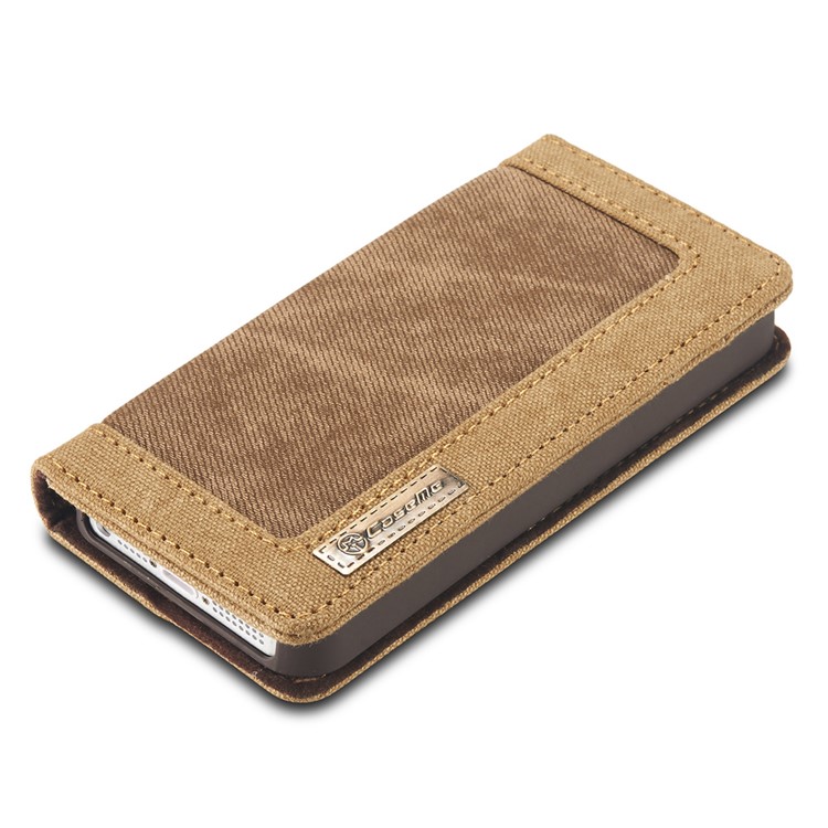 CASEME Canvas Haut Ledertasche Brieftasche Stehen Für Iphone Se / 5s / 5 - Braun-2