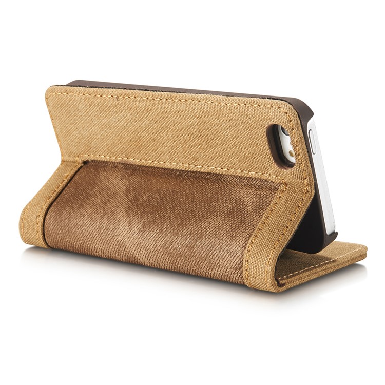 CASEME Canvas Haut Ledertasche Brieftasche Stehen Für Iphone Se / 5s / 5 - Braun-3