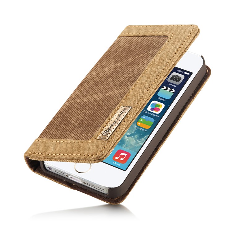 CASEME Canvas Haut Ledertasche Brieftasche Stehen Für Iphone Se / 5s / 5 - Braun-4
