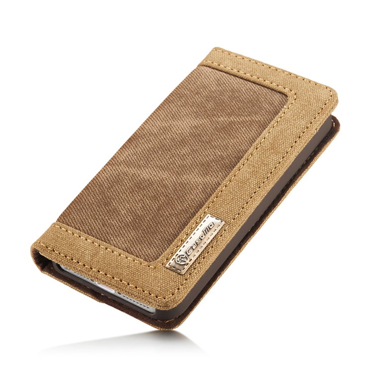 CASEME Canvas Haut Ledertasche Brieftasche Stehen Für Iphone Se / 5s / 5 - Braun-5