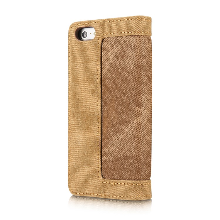 CASEME Canvas Haut Ledertasche Brieftasche Stehen Für Iphone Se / 5s / 5 - Braun-7