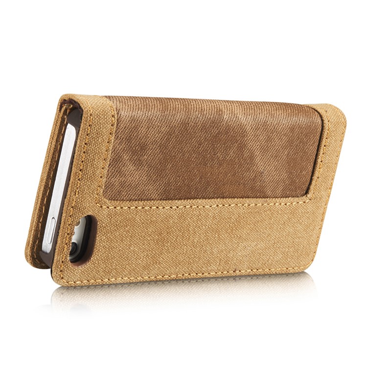 CASEME Canvas Haut Ledertasche Brieftasche Stehen Für Iphone Se / 5s / 5 - Braun-8