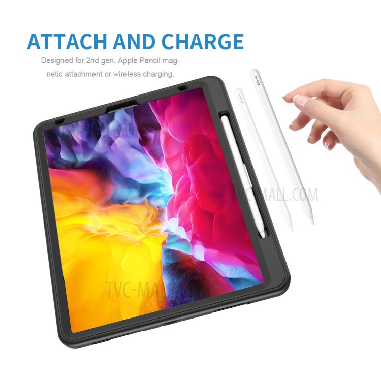 360° Swivel Handy Strap Kickstand PC + Silicone Combo Tablet Case with Shoulder Strap for iPad Pro 11-inch (2020)/(2018) - Black-10