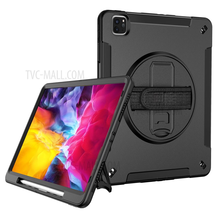 360° Swivel Handy Strap Kickstand PC + Silicone Combo Tablet Case with Shoulder Strap for iPad Pro 11-inch (2020)/(2018) - Black-2